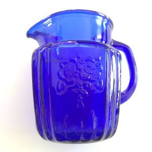 Vintage Anchor Hocking Cobalt Blue Mayfair Open Rose Glass Pitcher